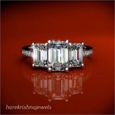 2.55CT Emerald Cut Lab-Created Diamond 3 Stone Engagement Ring 14K White Gold FN