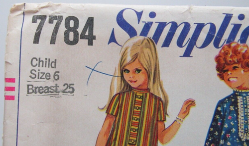 7784 Simplicity Sewing Pattern VTG 1968 Girls Neckline Straight Dress Size 6 UC - Picture 2 of 6