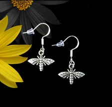BUY 2 GET 1 FREE~HONEY BUMBLE BEE SMALL INSECT SILVER EARRINGS~925 STERLING HOOK