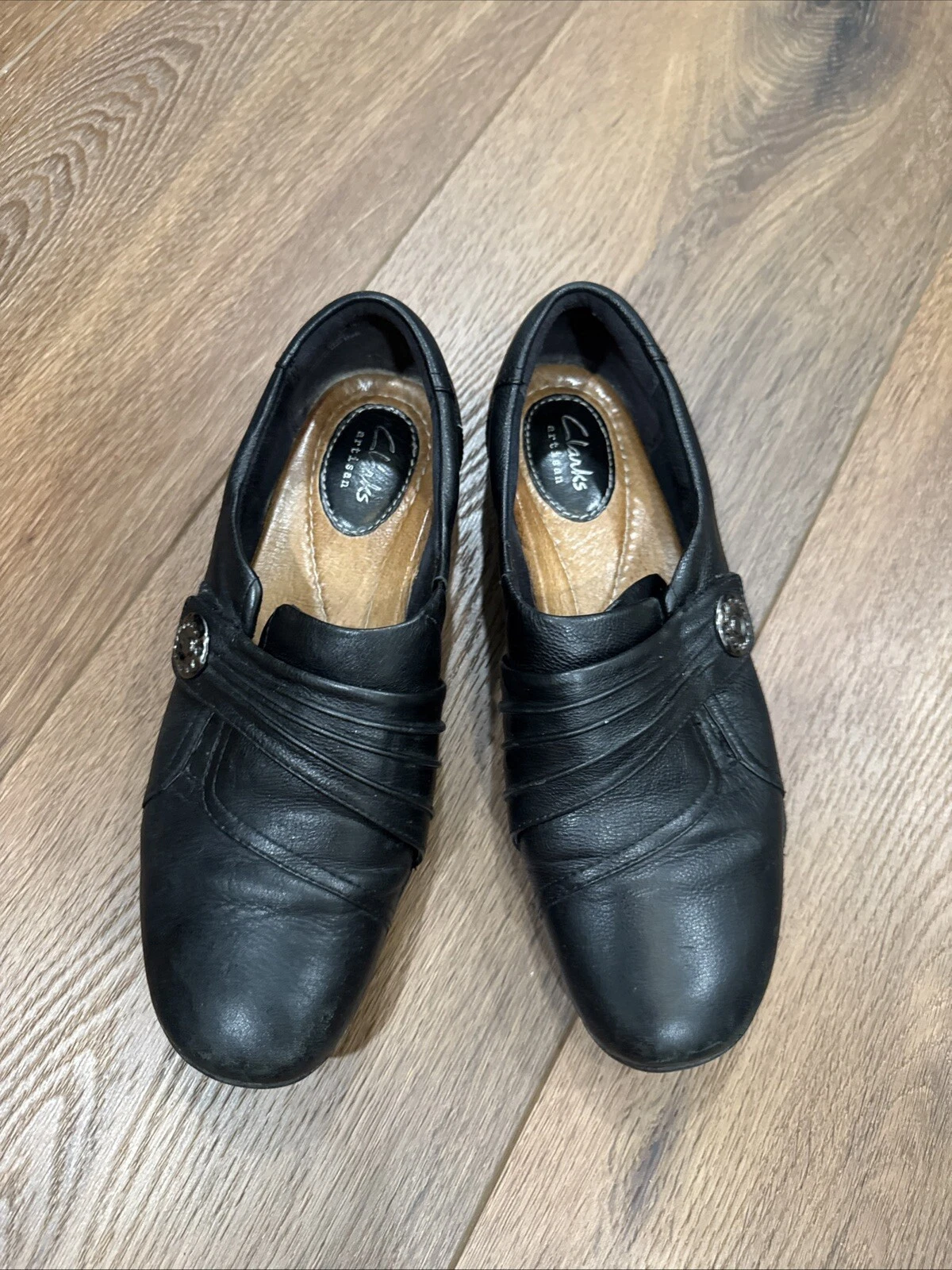 Scarpe donna Clarks Artisan taglia 9M mocassini piatti slip on in pelle comodi neri