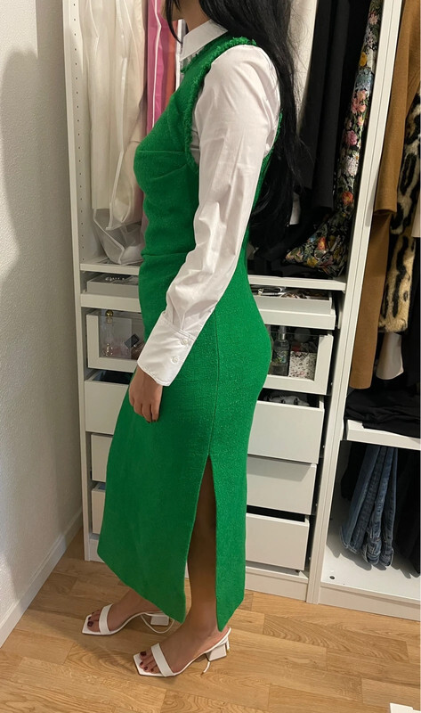 BRAND NEW ZARA TWEED FITTED FRINGED GREEN TUBE MIDI DRESS | eBay