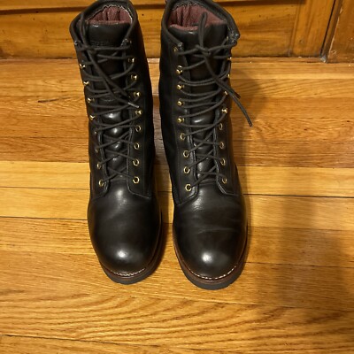 Chippewa/vibram black leather rugged boots Chippewa Mens Black American Hide Logger Boots with Vibram Sole main image 4