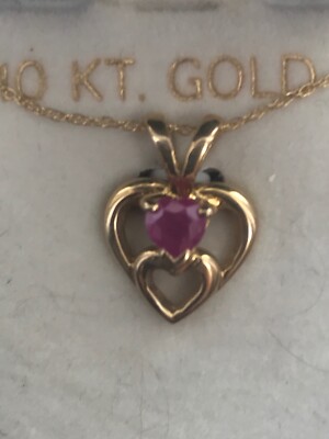 Neu mit Etikett 10K YG natürlicher Rubin Edelstein Herz Anhänger Halskette mit Kette feiner Schmuck