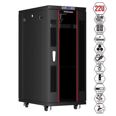 Server Rack 22U Network Cabinet 32'' depth Data Server Cabinet - BONUS INCLUDED