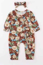HD Baby Girl Fall Pumpkin Ruffle Romper Headband Set Size 12 Month NEW