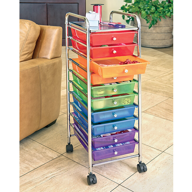 Seville Classics 10-Drawer Organizer Cart, 12.8" W x 15.35" D x 38.2" H ...