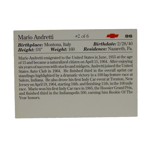 Mario Andretti Card 86 - Picture 2 of 2