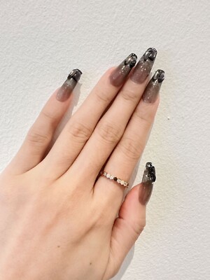 Lange Squoval Transparent Schwarz Basis French Glitzer Kristall Fake Press On Nägel