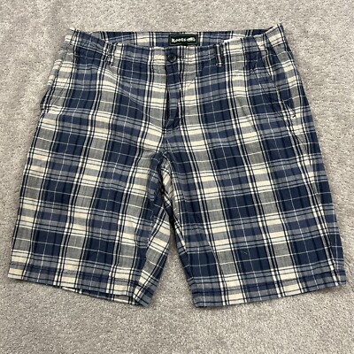 Roots Shorts Mens Size 32 X 10  Inseam Outdoors Blue White Plaid Bermuda Cotton