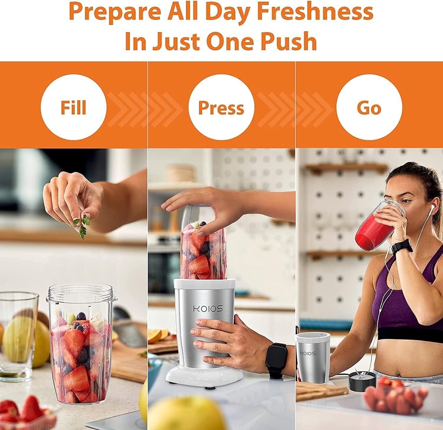 KOIOS PRO 850W Bullet Personal Blender for Shakes and Smoothies, Protein Drinks