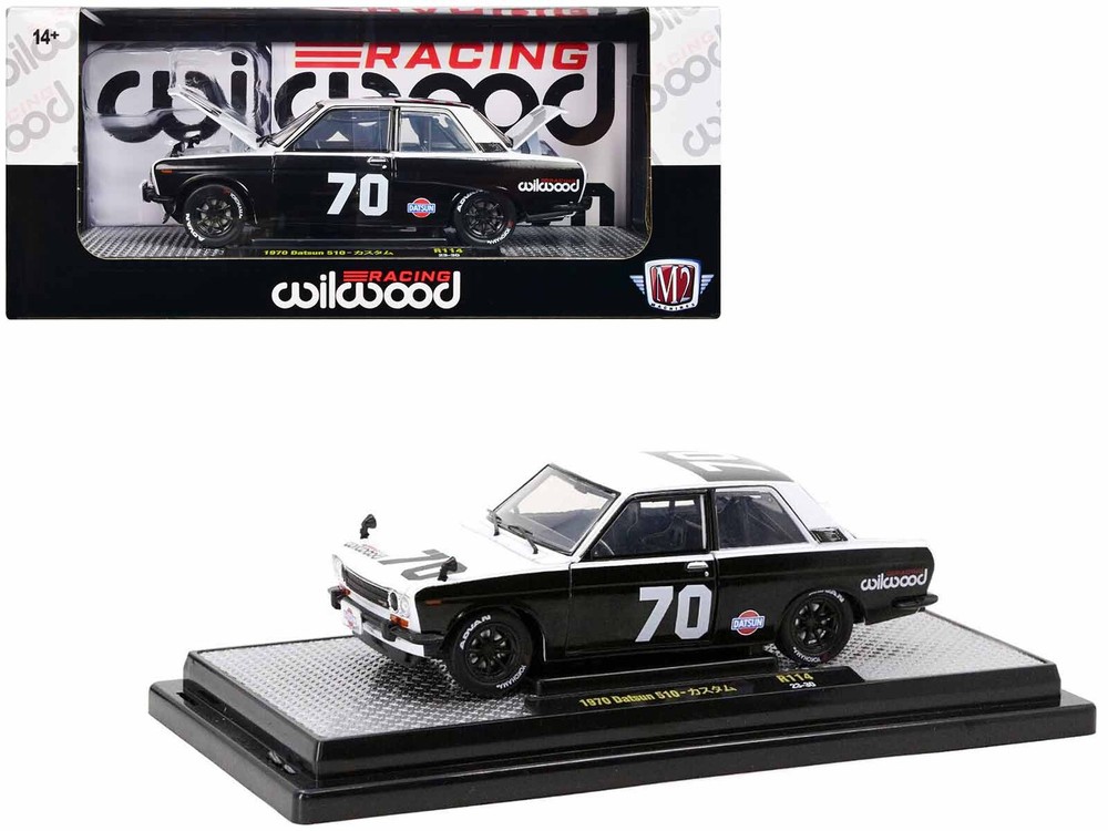 1970 Datsun 510 Diecast Model Car 1/24 Black White Wilwood Racing Limited Edi...