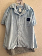 Ck Calvin Klein-Boys Short Sleeve Button-down Shirt and Shorts Pajama Set 3 NEW