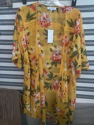 NWT Emory Park Yellow Kimono Floral Print Sz M