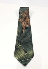 Kinsmiths Mens Tie Hand Tailored Jungle Leopard Mountain Lion Theme