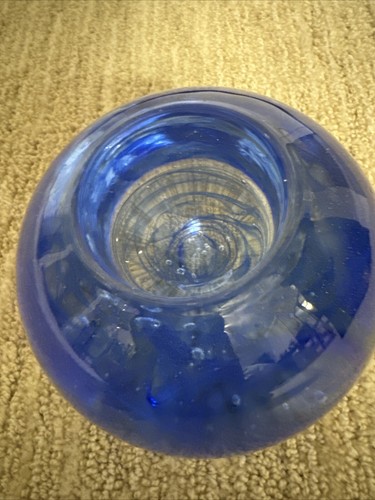 KOSTA BODA ART GLASS BLUE SWIRL BUBBLE TEA LIGHT VOTIVE CANDLE HOLDER , With Tag - Picture 7 of 12