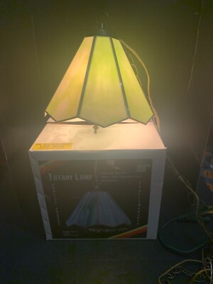 Vintage Menards Tiffany 3 Light Hanging Swag Lamp with Original Box Taiwan