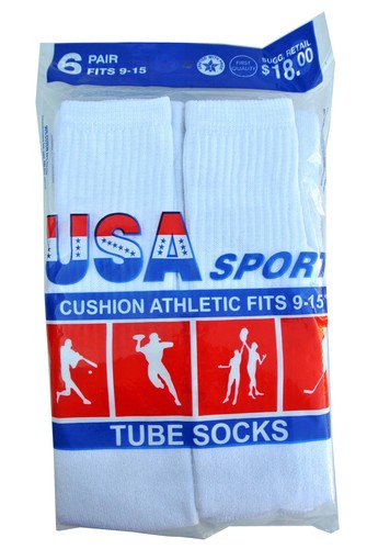 6 OR 12 Pairs New Men's Cotton Athletic Sports TUBE Socks 9-15 Made In USA - Picture 3 of 11