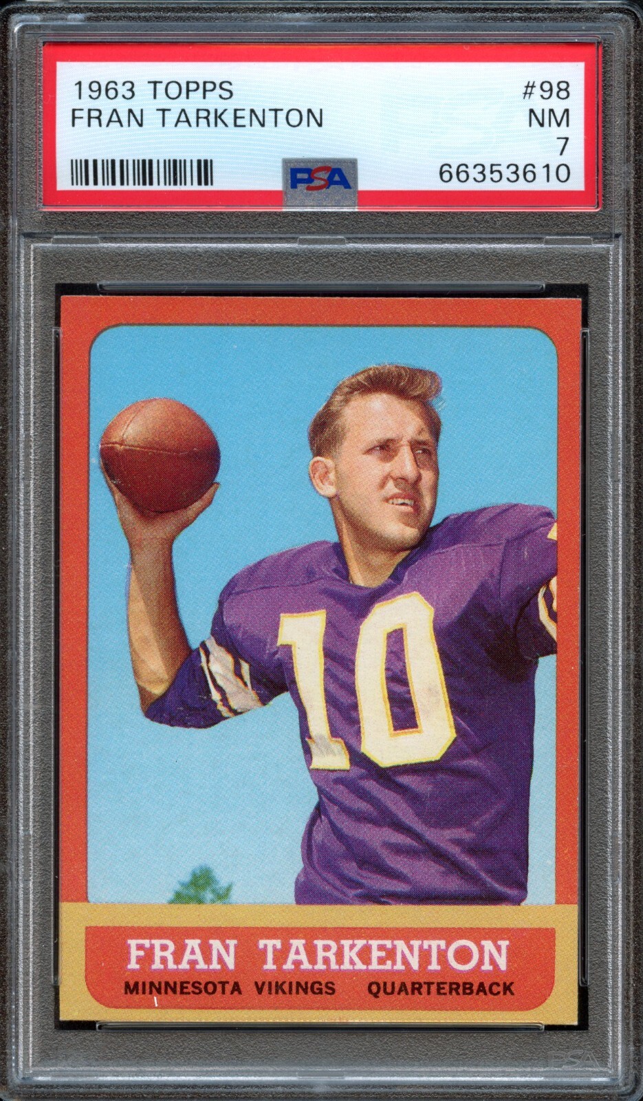 FB - 1963 Topps - #98 - Fran Tarkenton - PSA 7 - NM