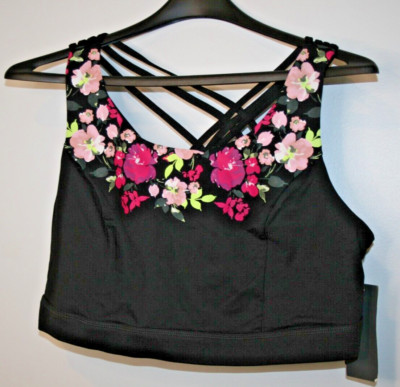 NWTS Torrid Plus Active Black Floral Strappy Sports Bra 3X Light Support