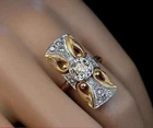 Art Deco Round Cut Lab Created Diamond Wedding 14K Yellow Gold Finish Gift Ring