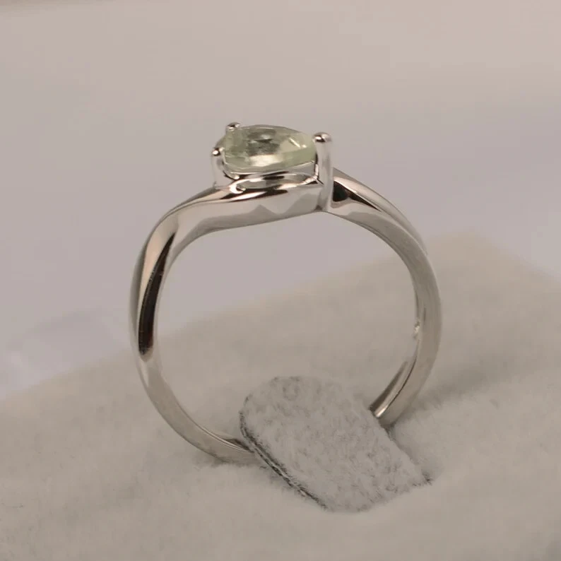 Green amethyst ring pear cut solitaire ring engagement ring for her - Image 2 of 3