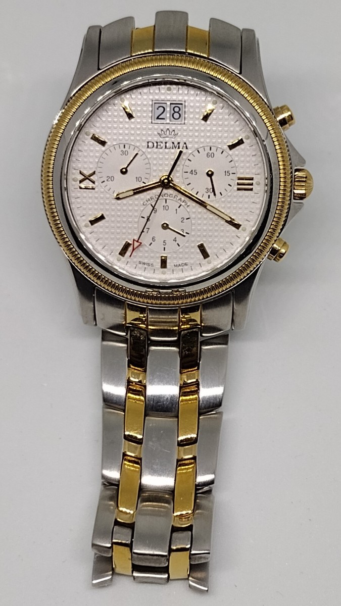 DELMA SWISS WATCH. CHRONOGRAPH .. HALF-GOLD VINTAGE WRISTWATCH 90s QUARTZ DELMA SWISS WATCH. CHRONOGRAPH .. HALF-GOLD VINTAGE WRISTWATCH 90s QUARTZ