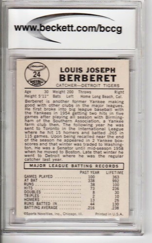 LOU BERBERET, 1960 LEAF #24, BECKETT GRADED 9, (BCCG), DEAD CENTERED, SHARP - Bild 2 von 2