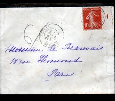 TOUL (54) ENVELOPE postal cancellation + vintage stamp 1, in 1912