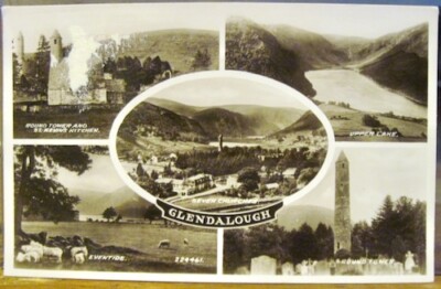Irish RPPC Postcard GLENDALOUGH MULTIVIEW Wicklow Eire Ireland Real Photo