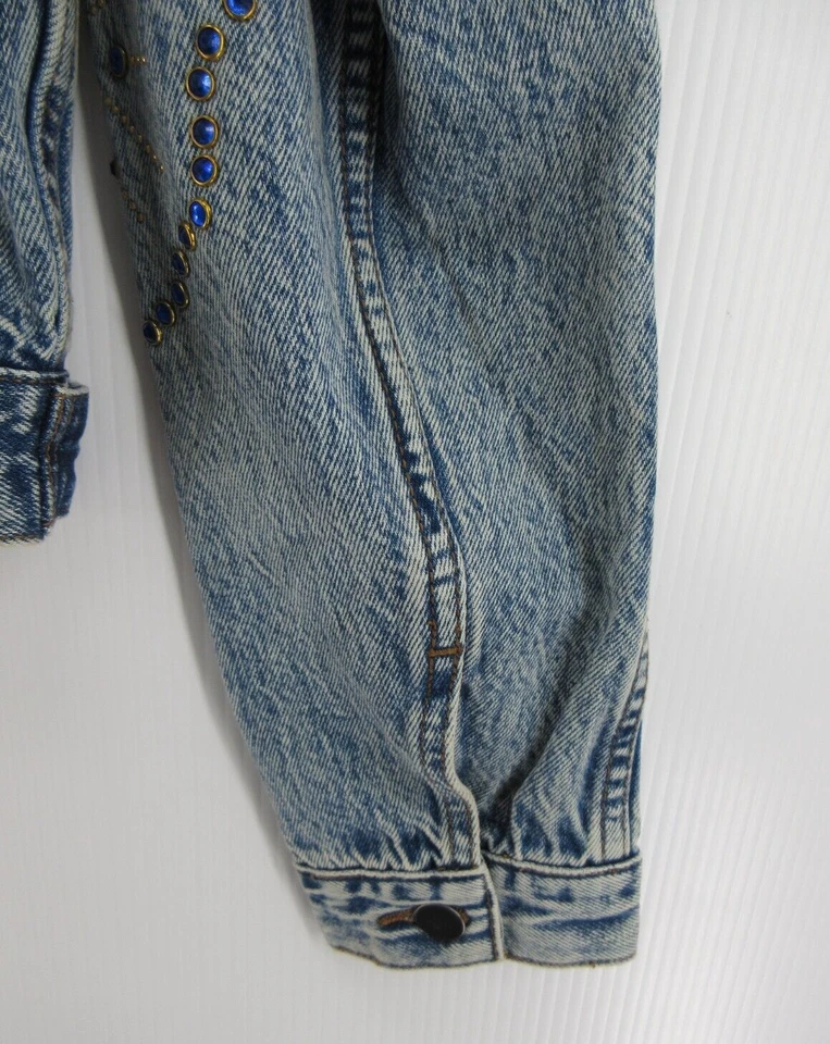 Kut From The Kloth Jacket Women Medium Blue Trucker Moto Beaded Denim Button Up - Image 3 of 4