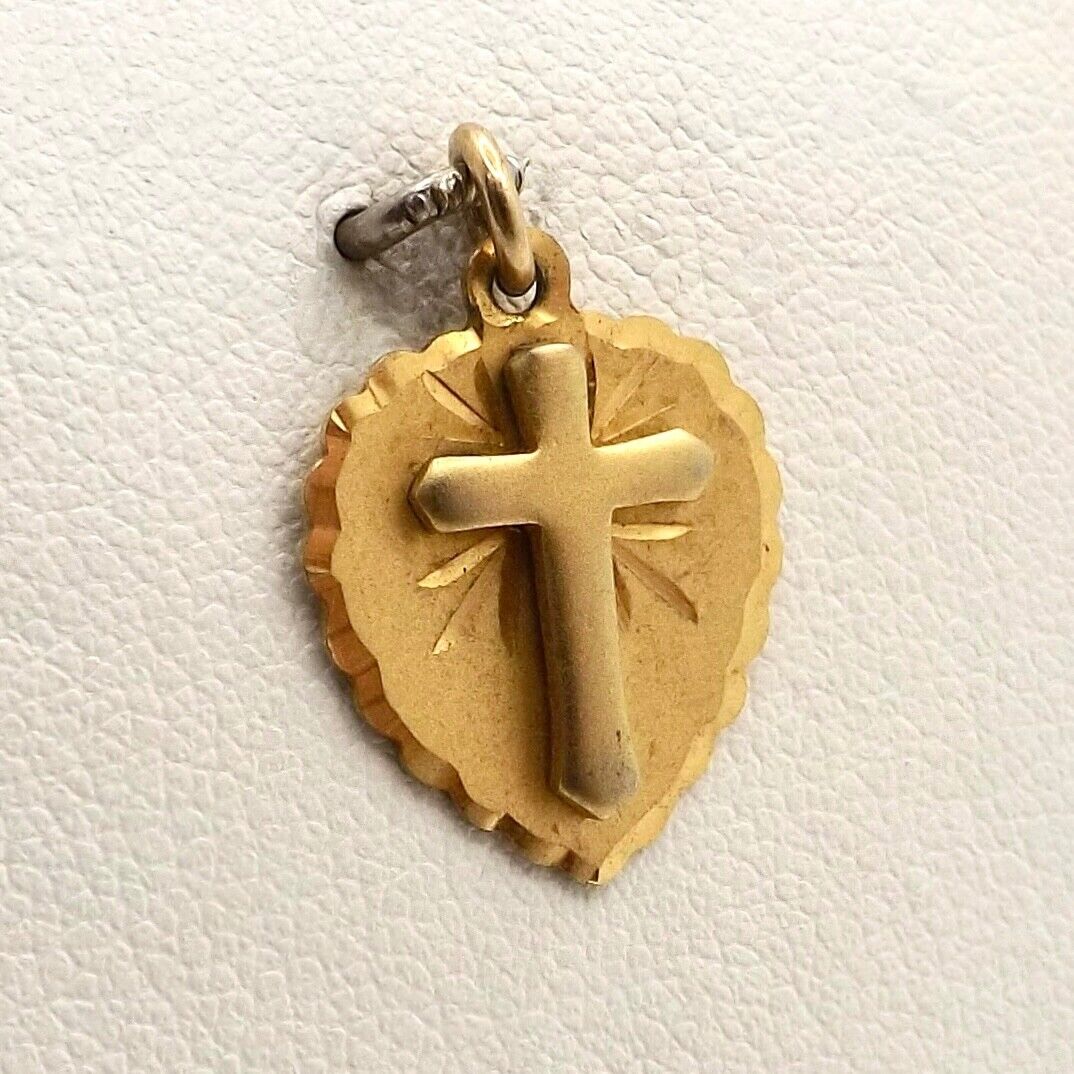 Chapel 12K Gold Filled Radiant Cross Heart Charm … - image 1