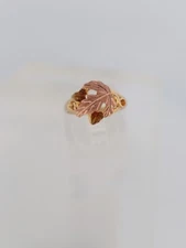 10K Yellow Gold Tri-Color Grape Leaf Design Diamond CUT Matte Finish Ring 7.75