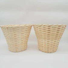 Set Of Round Wicker Tray 7" Tall X 8.5" Wide Display Storage Baskets Beige