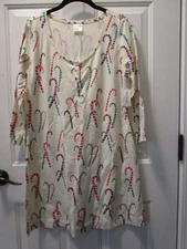SOMA EMBRACEABLE L/S CANDY CANES CHRISTMAS/HOLIDAY IVORY SLEEPSHIRT  NEW