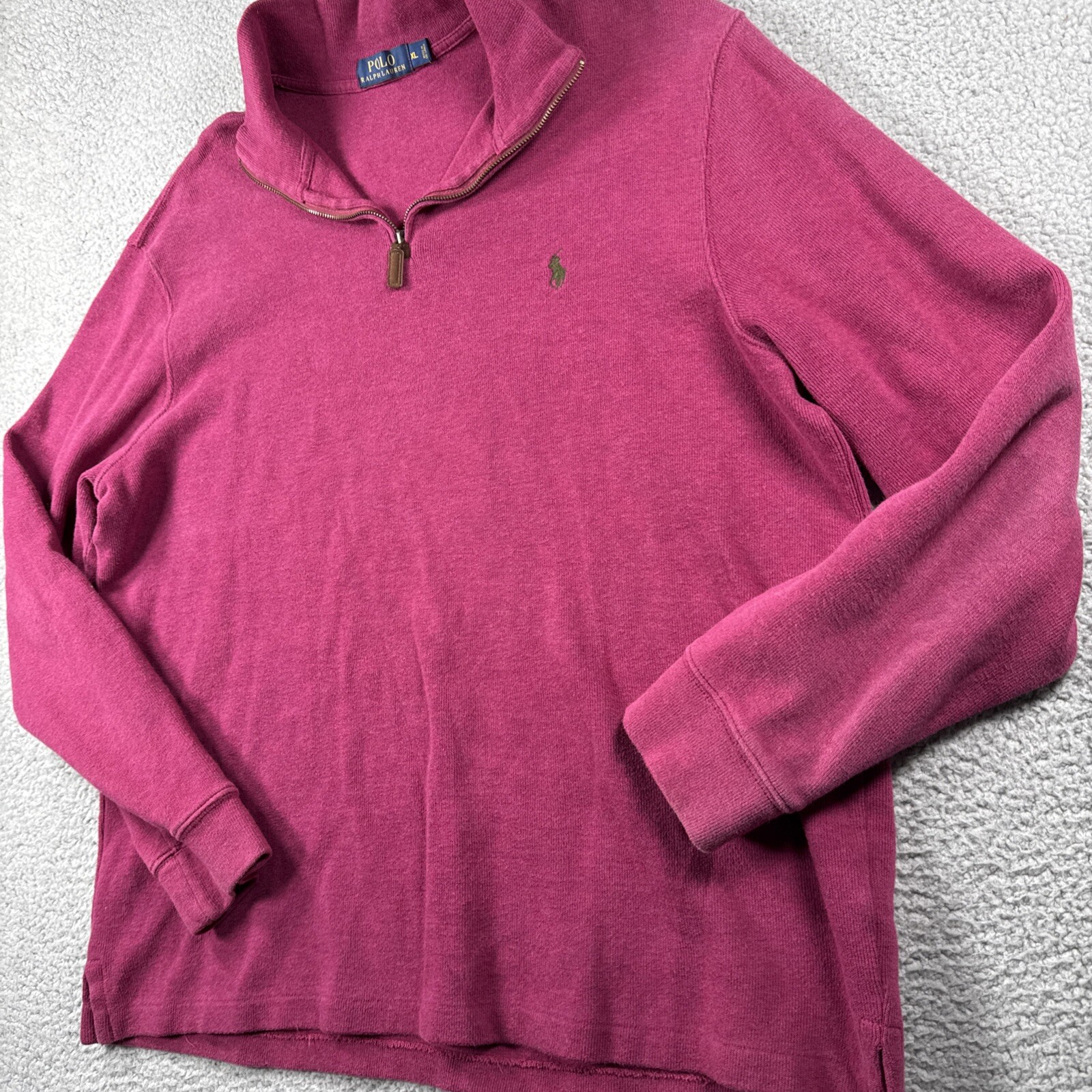 Polo Ralph Lauren maglione uomo XL quarto zip costine 1 4 felpa marrone pony