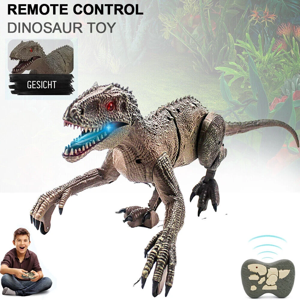 Remote Control Dinosaur with LED Light & Sound RC Dinosaur Toy Rechargeable  2.4Ghz Simulation Realistic Walking Velociraptor