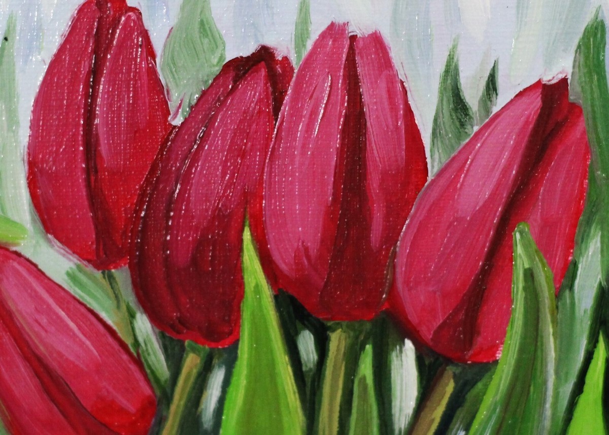 Tulips Original Oil Painting 4x3 Spring Flowers Hand Painted