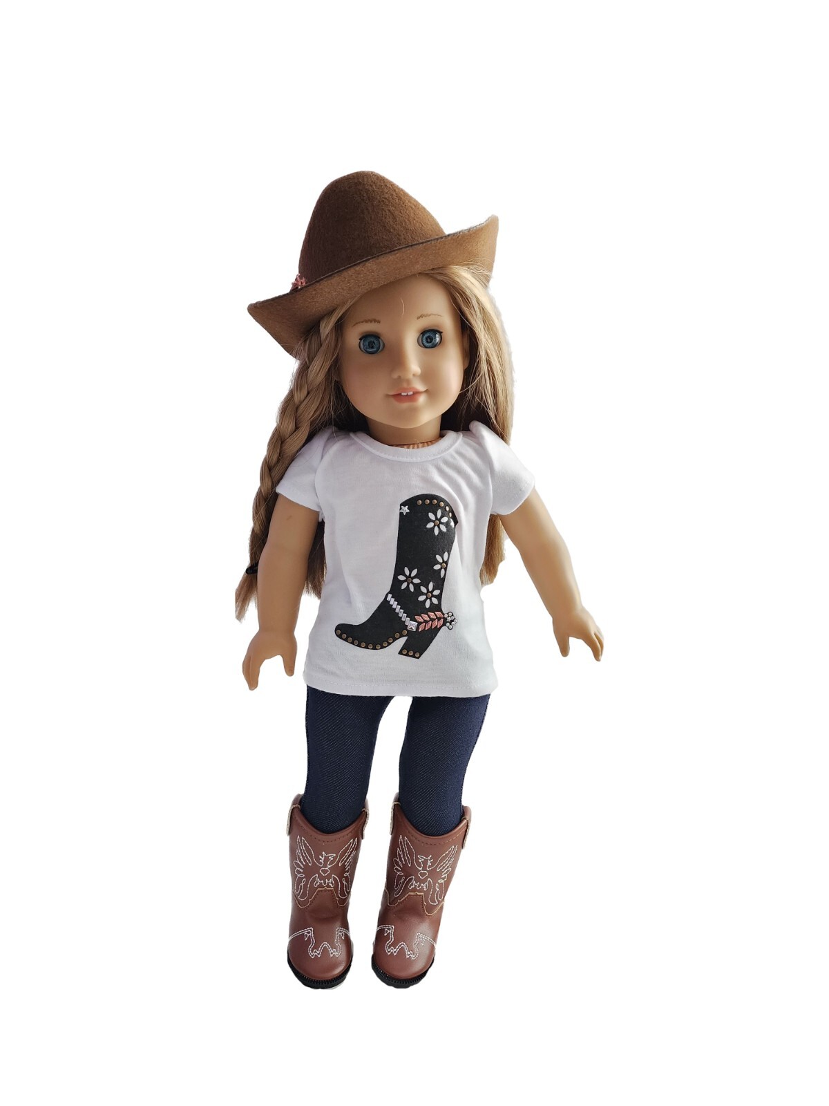 Doll Clothes 18" Western Pants Jeans Top White Brown Boots H