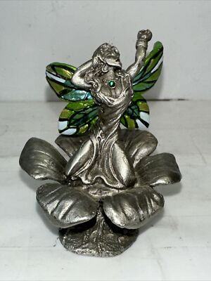 Fairy Pixie Kneeling Flower Rudolfi Pewter 2.5  Figurine Gallo 92 Green Emerald