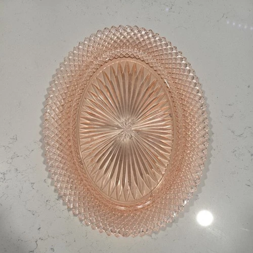 Vintage Anchor Hocking Pink Depression Glass Miss America Oval Dish Plate 12.25”