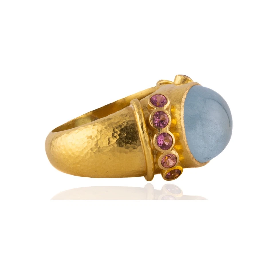 Elizabeth Locke Aquamarine and Pink Sapphire Ring - Image 2 of 4