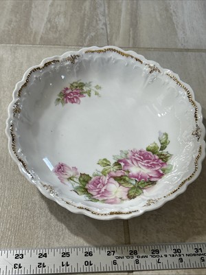 Weimar Germany Vintage Floral Serving Bowl 8.5 Diameter Gold leaf Detail