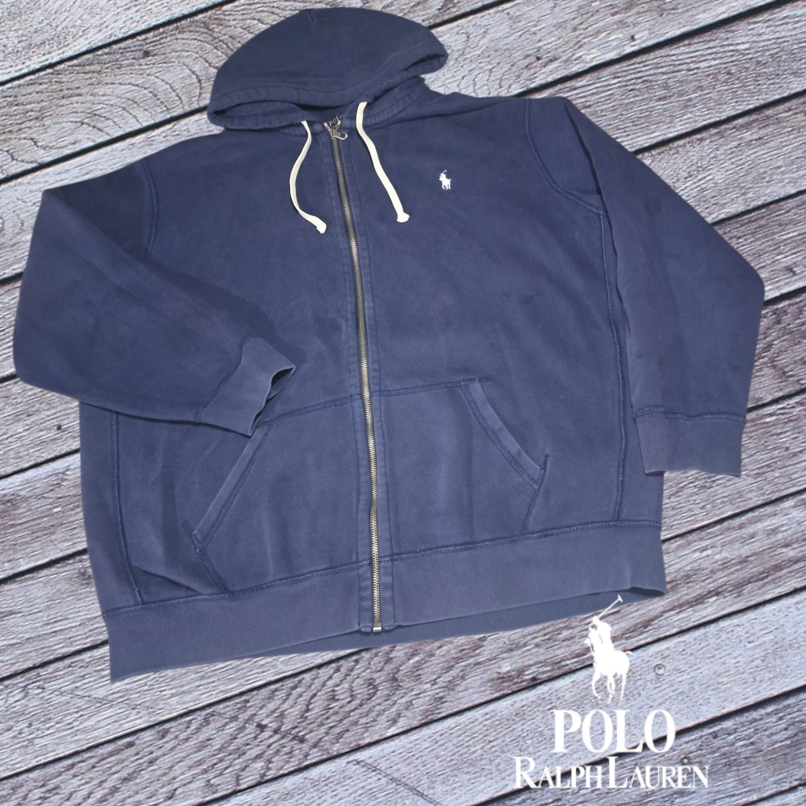 Polo Ralph Lauren Full Zip Hoodie Mens Waffle Lined Fleece Navy Blue XXL