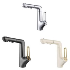 Deck Mount Soild Brass Basin Vessel Sink Faucet Pull Out Multifunction Sprayer