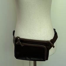 Coffee-Brown Leather Adjustable Strap Fanny Pack Waist Belt Travel Zip Pockets