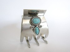 Small/medium turquoise blue stone metal western hair claw clip