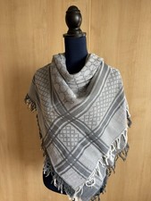 GUCCI Cotton Shawl Scarf Large 125cm GG Logo Monogram Fringe Light Blue-Gray