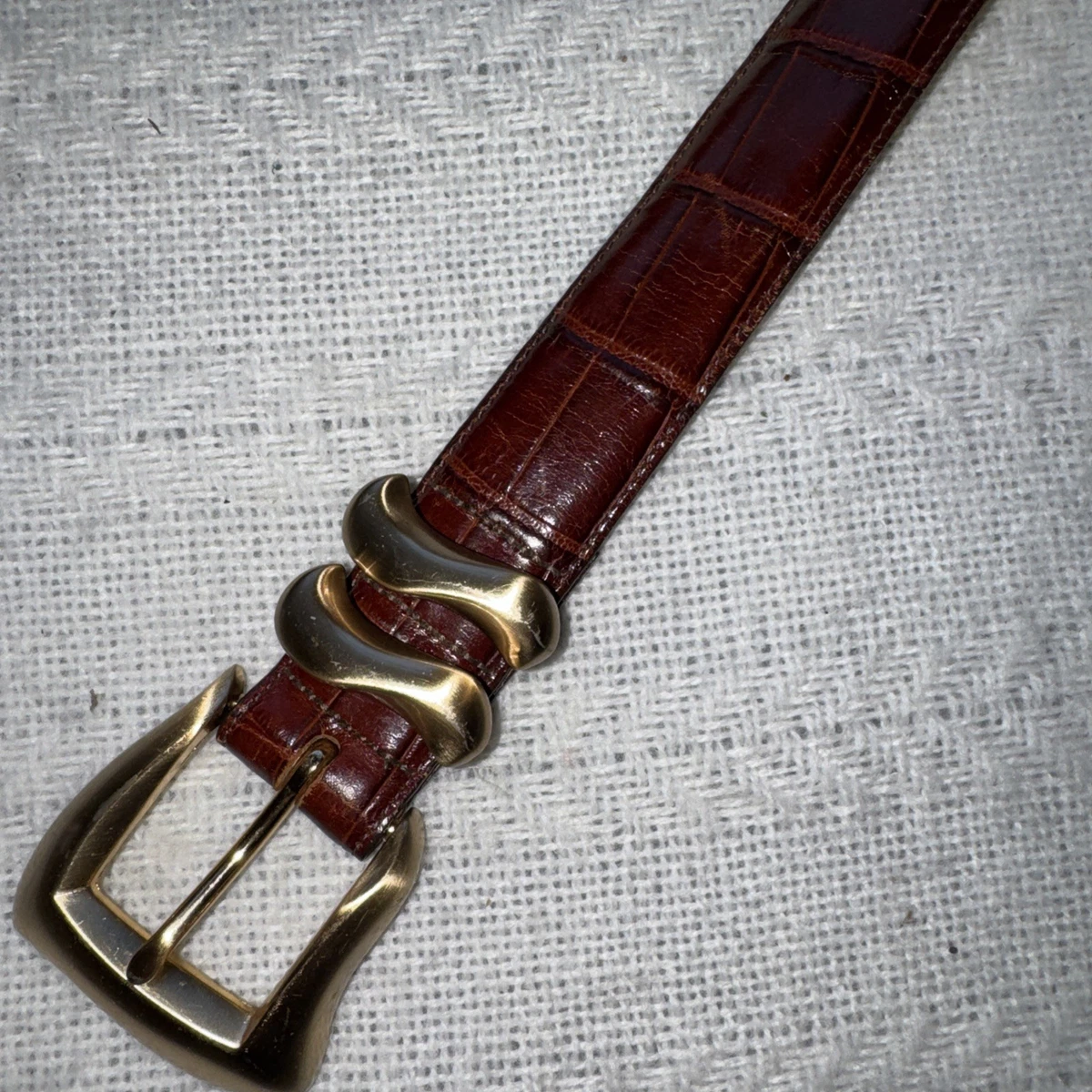 Sterling Collection Women’s Croc-Embossed Brown Leather Belt, Size Large Buy Cognac Crocodile Belt Emboss Calf Leather Top Quality  main image 4