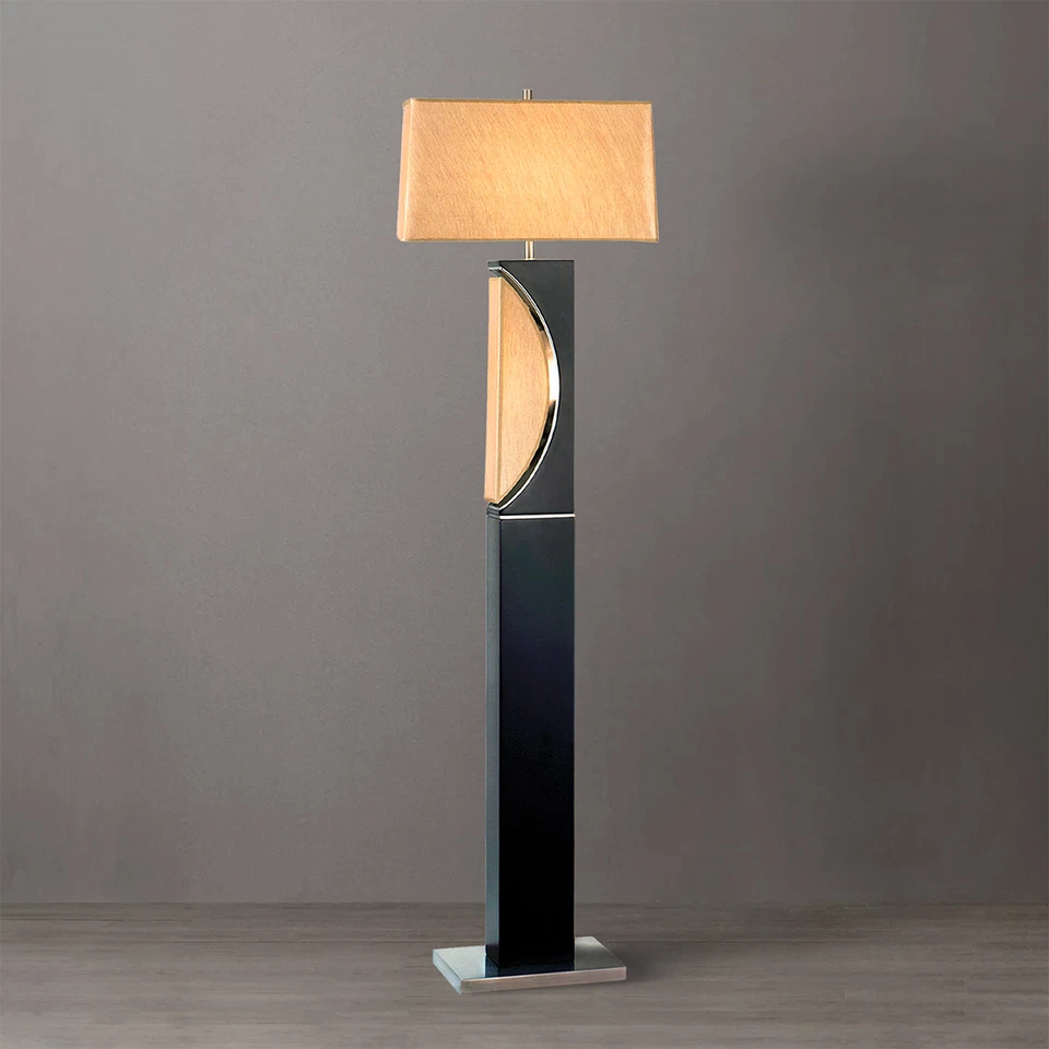 Lámpara de pie Media Luna con luz nocturna marrón oscuro pantalla de lino dorado etrusco Foto 3 de 4