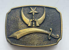 Shriners Belt Buckle Solid Brass BTS Made In USA Scimitar Crescent Vintage Mason